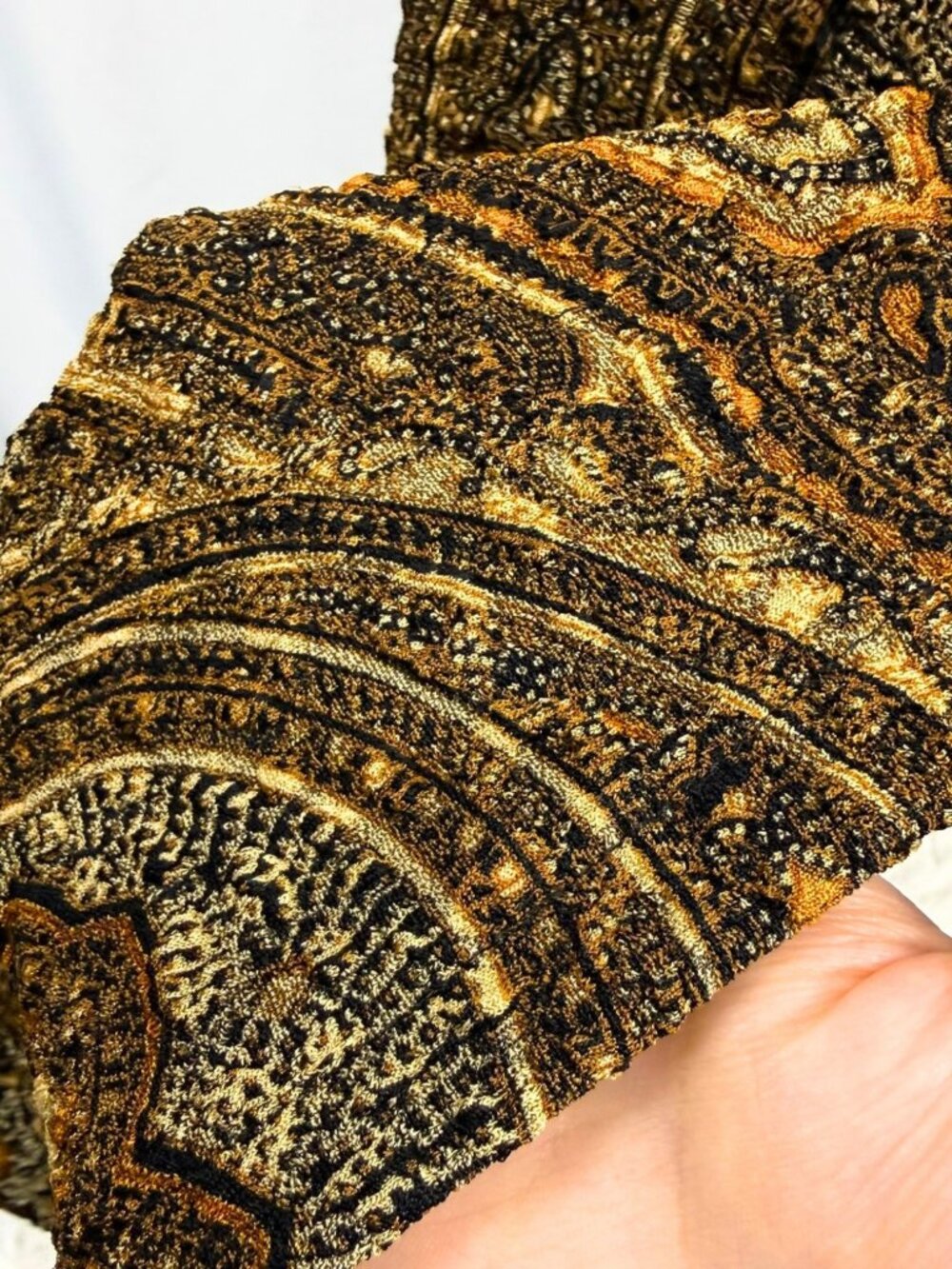 Vintage 90s Tapestry Baroque Textured Paisley Black Golden Maxi Stretch Skirt M - Picture 4 of 7